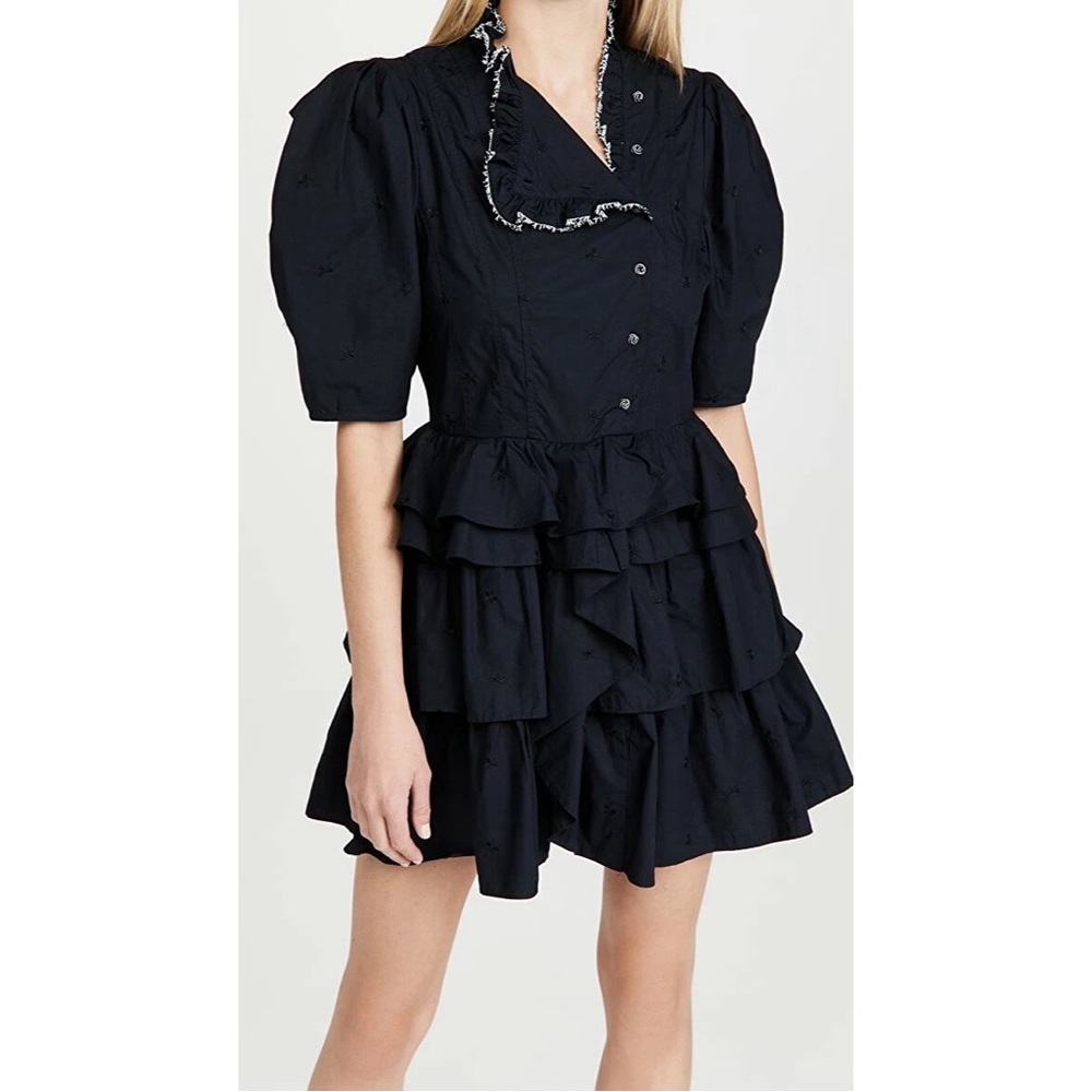 Ulla Johnson Linnea Embroidered Floral Puff Sleeve Tiered Ruffle Mini dress 6